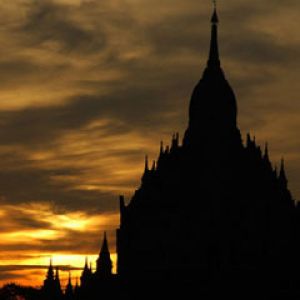 Temple with a Backdrop of Sunrise in Myanmar