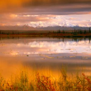 Sunset Clouds Over a Tundra Pond