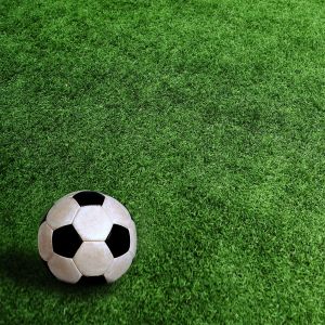 Futbalová lopta na zelenom trávniku
